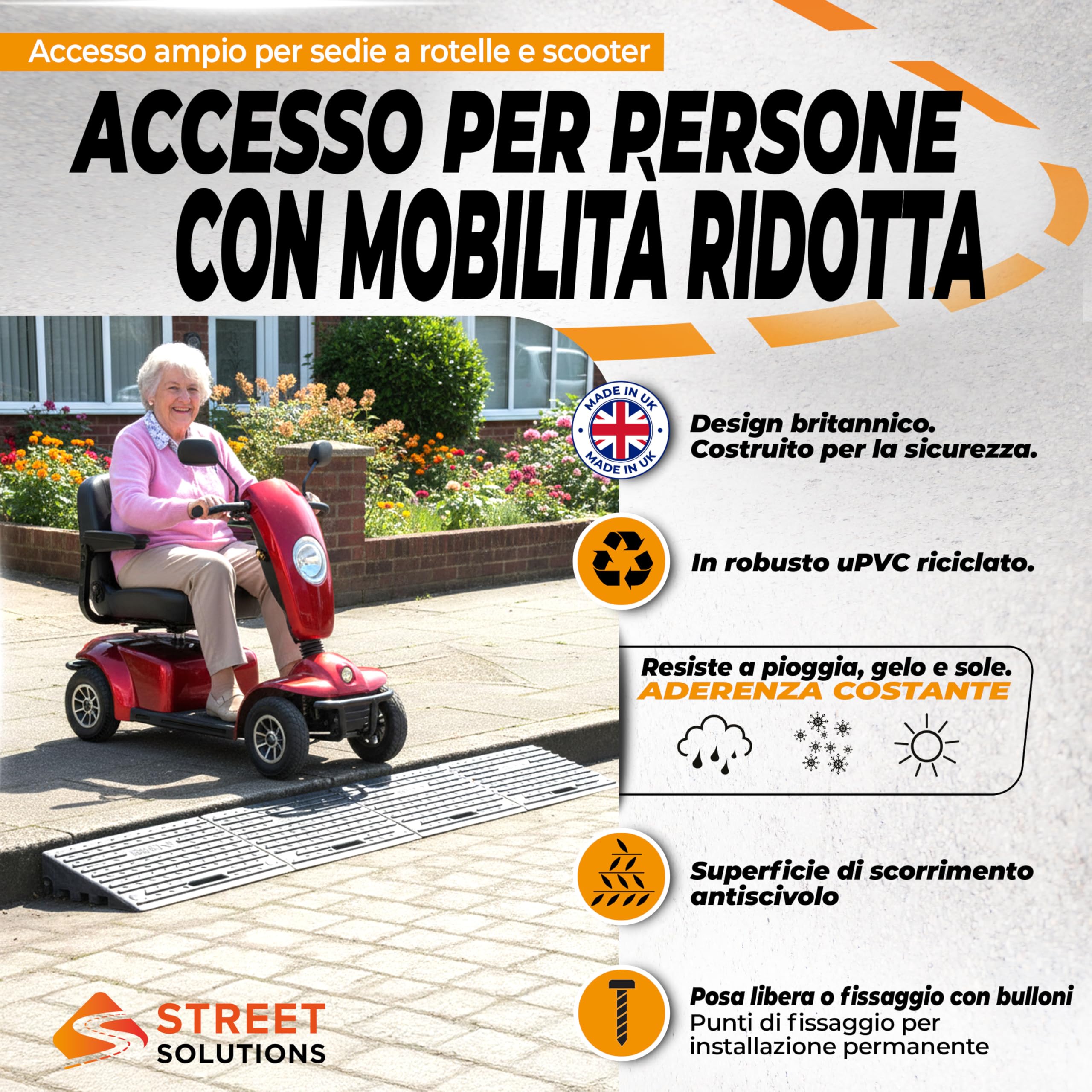 Street Solutions UK Set 2 Rampa per Disabili e Sedia - Rampa per Sedia a Rotelle 10 cm - Rampe per Disabili in Gomma Antiscivolo per Marciapiede, Garage, Moto e Soglia