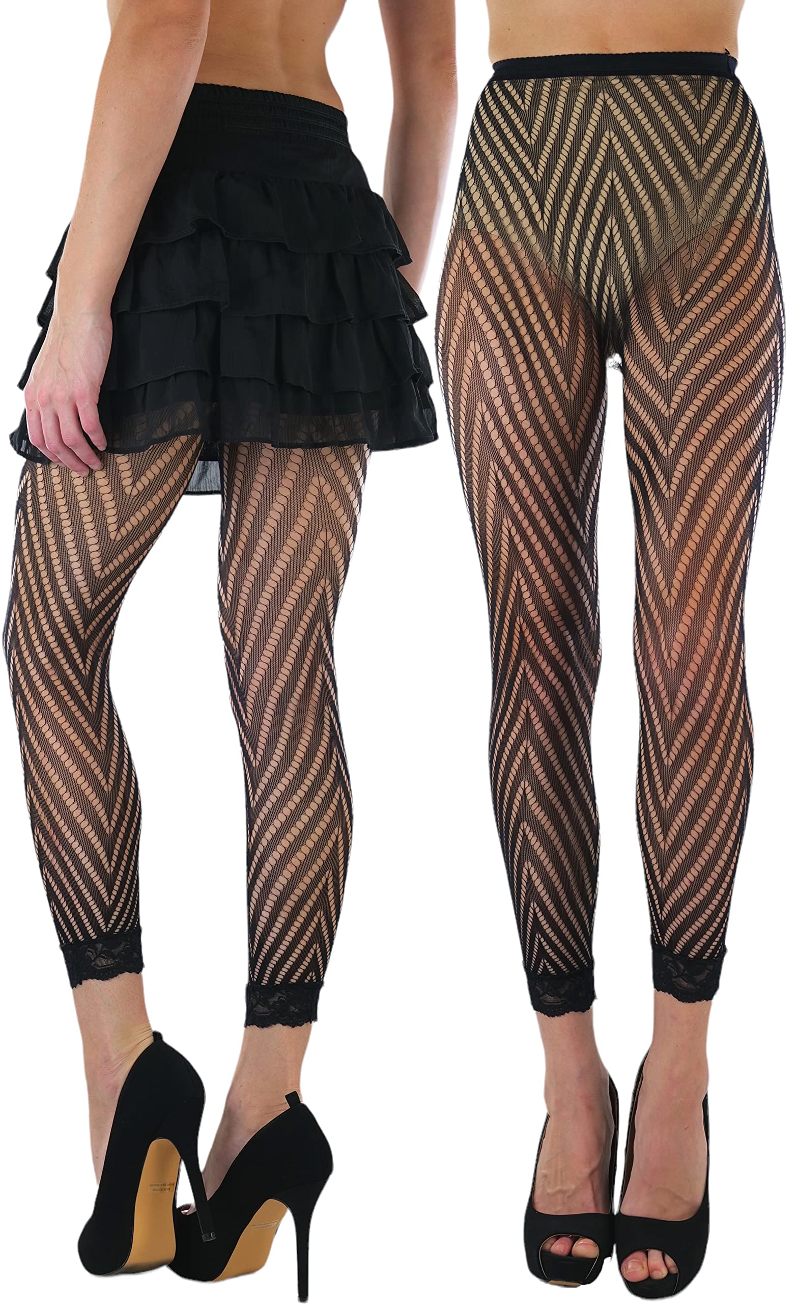 ToBeInStyle Women's Single Floral Lace Fishnet Tights Footless &amp; Stirrup Design