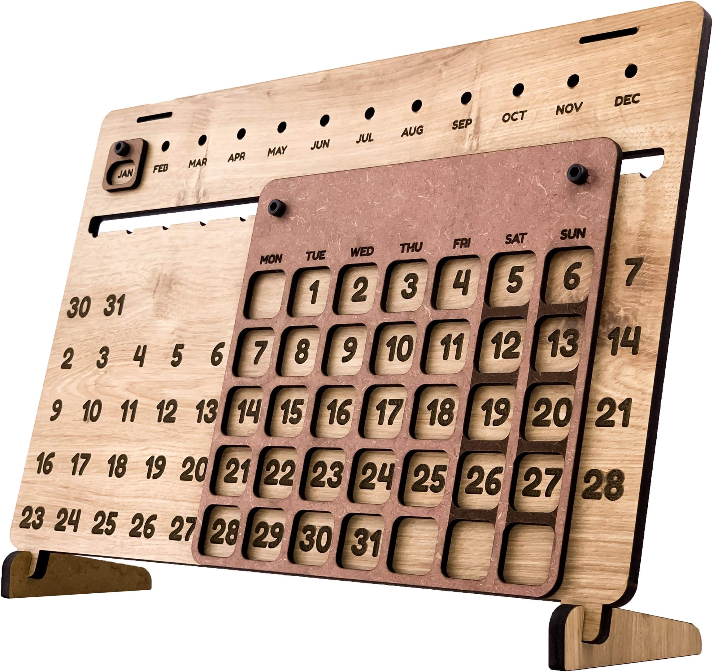 Galliard Games Perpetual Calendar, Wooden, Rectangular, Desktop (395mm x 260mm); Size XL