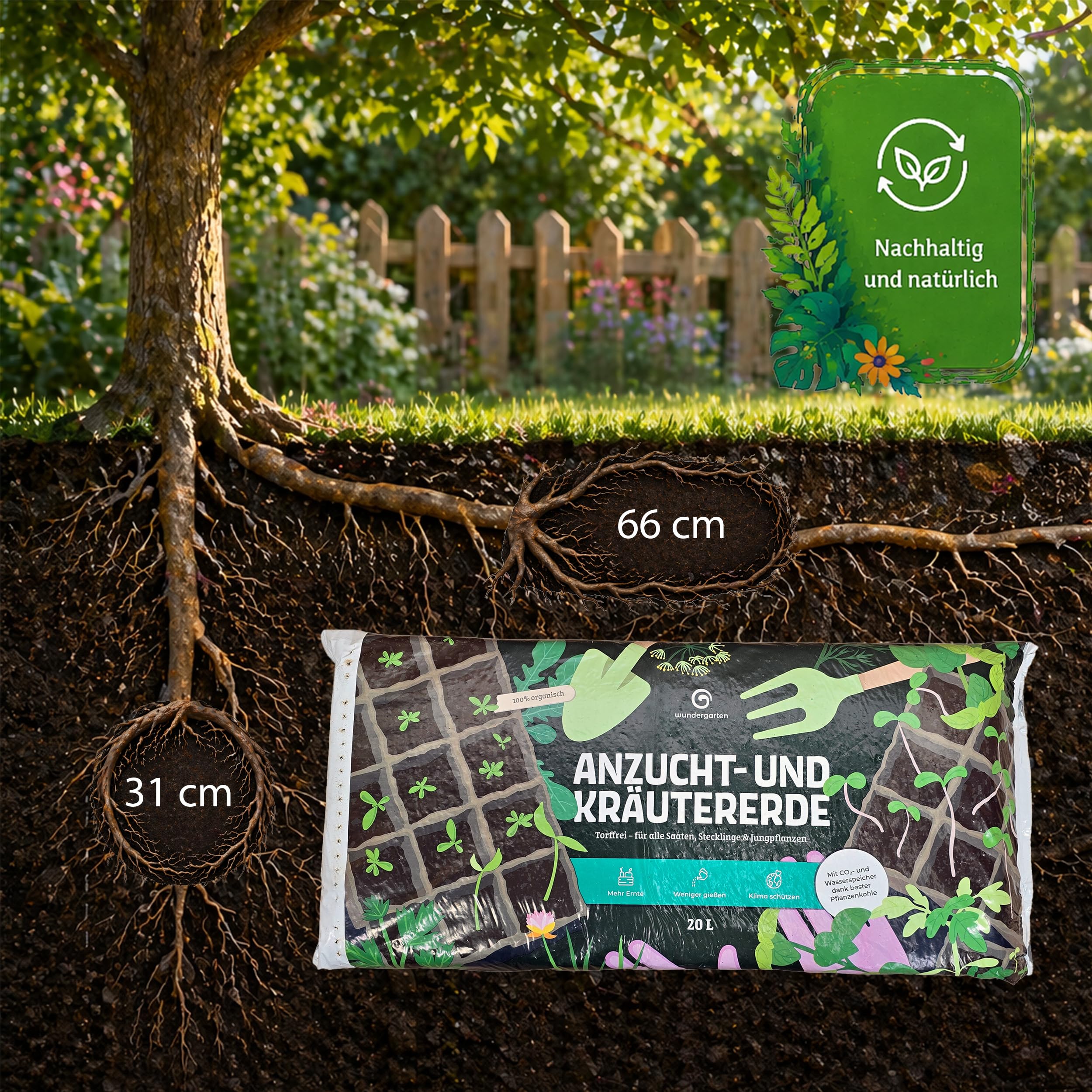 6X 20L Bio Anzuchterde & Kräutererde torffrei – Mit Pflanzenkohle – Wundergarten – Erde für Aussaat, Jungpflanzen & Kräuter – Hohe Keimrate & kräftiges Wachstum
