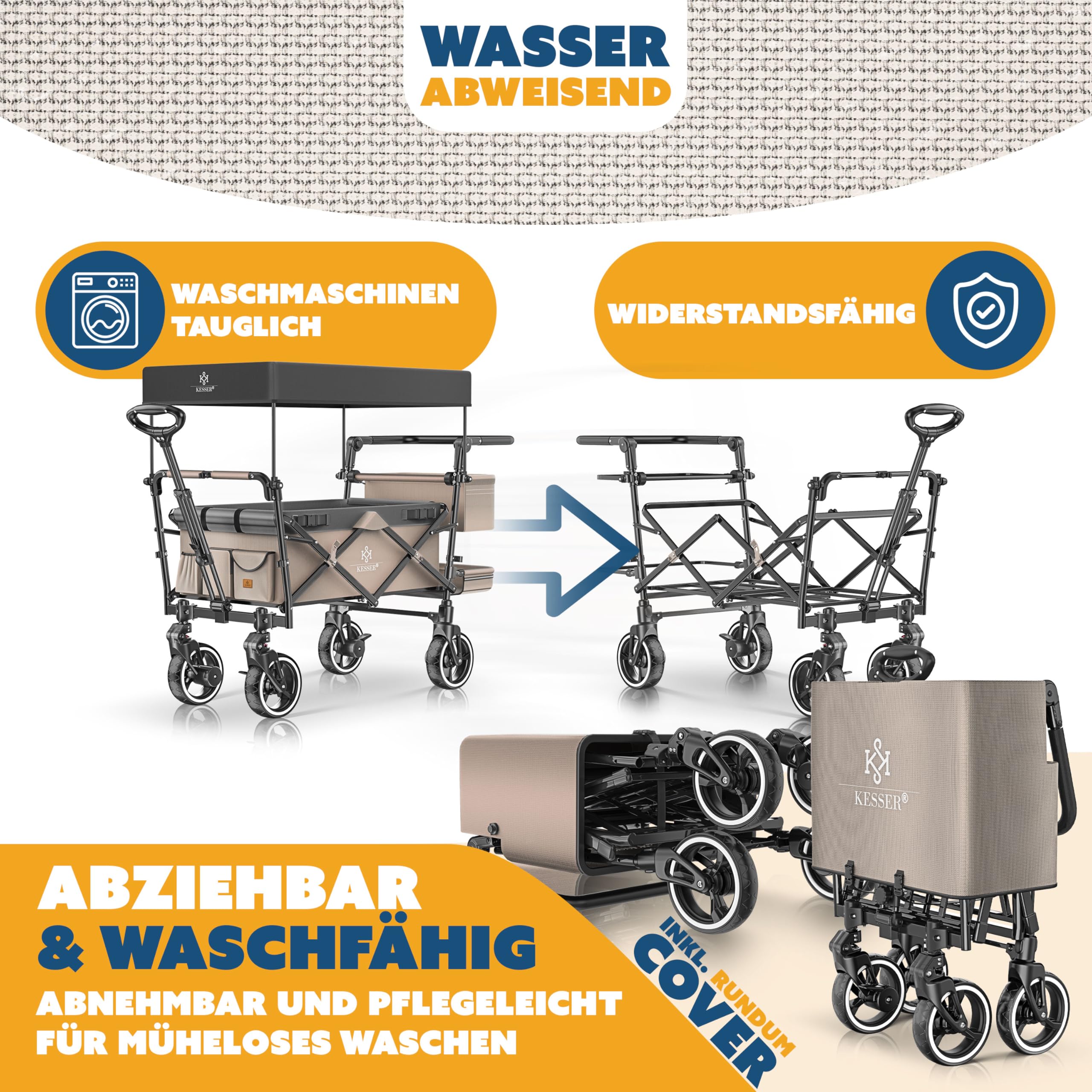KESSER GTS-9100 - Carrello pieghevole con tetto, portata fino a 150 kg, con ruote in gomma dura e freni di stazionamento anteriore/posteriore, con serratura, copertura, intemperie e protezione da