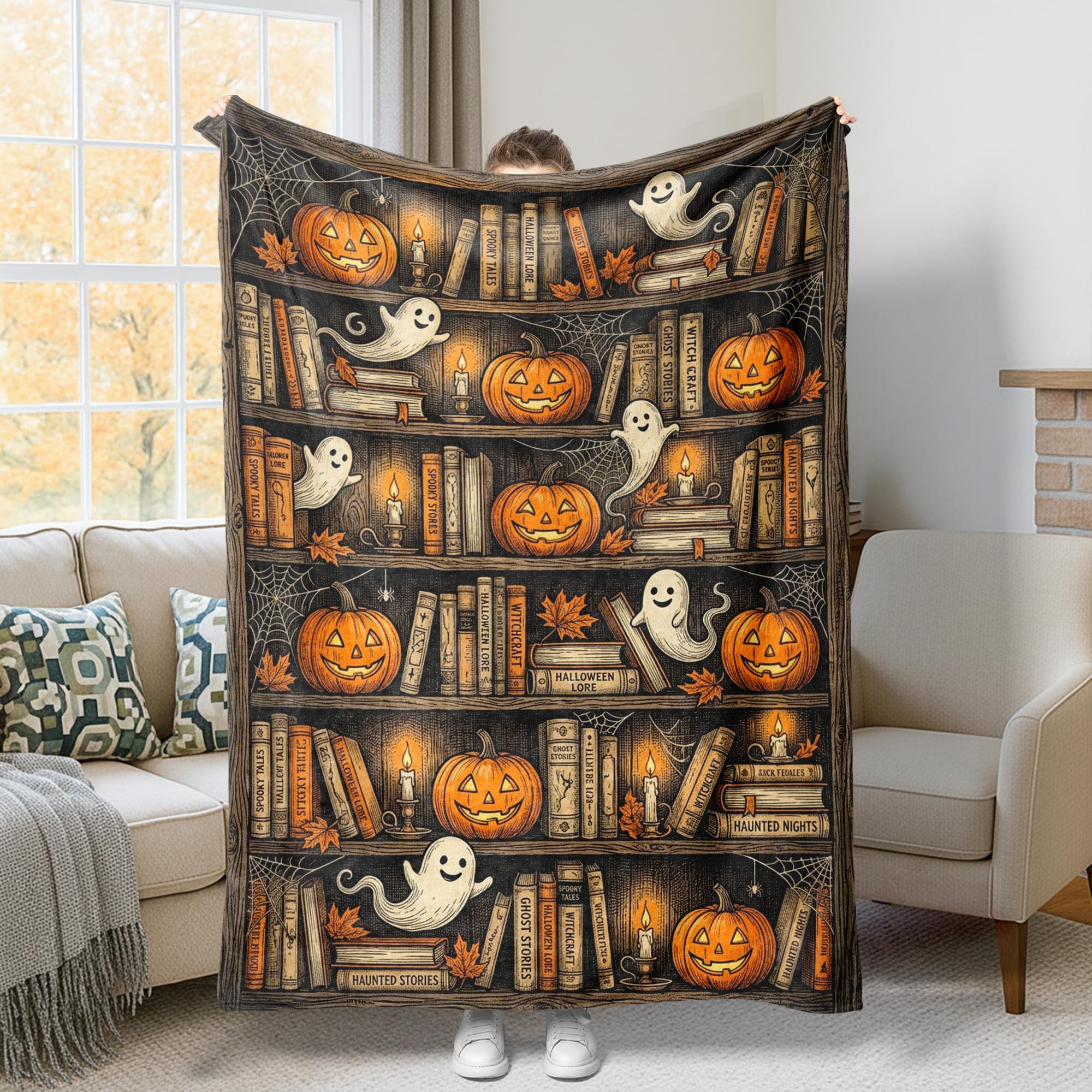 Couverture fantôme Halloween compacte et pelucheuse grand format pour canapé