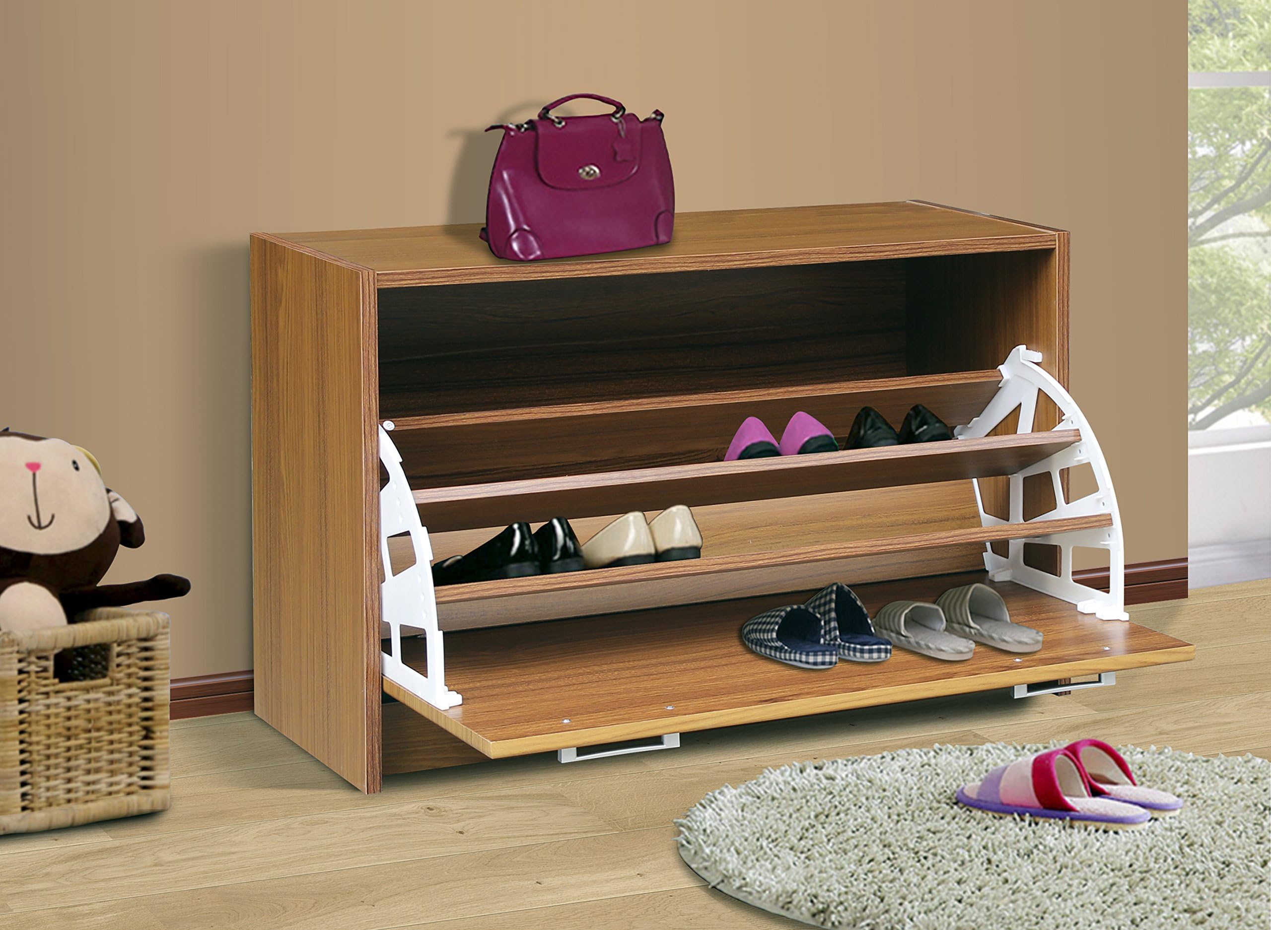 4D Concepts DELUXE SHOE CABINET-light walnut, 11.4"D x 29.3"W x 19.3"H,