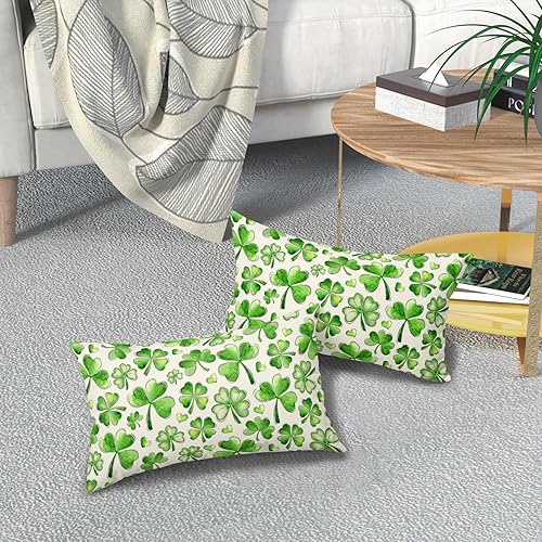 Miniatura 7 de Juego de 2 fundas de almohada lumbares del Día de San Patricio de 12 x 20 pulgadas, fundas de almohada rectangulares decorativas de trébol de la