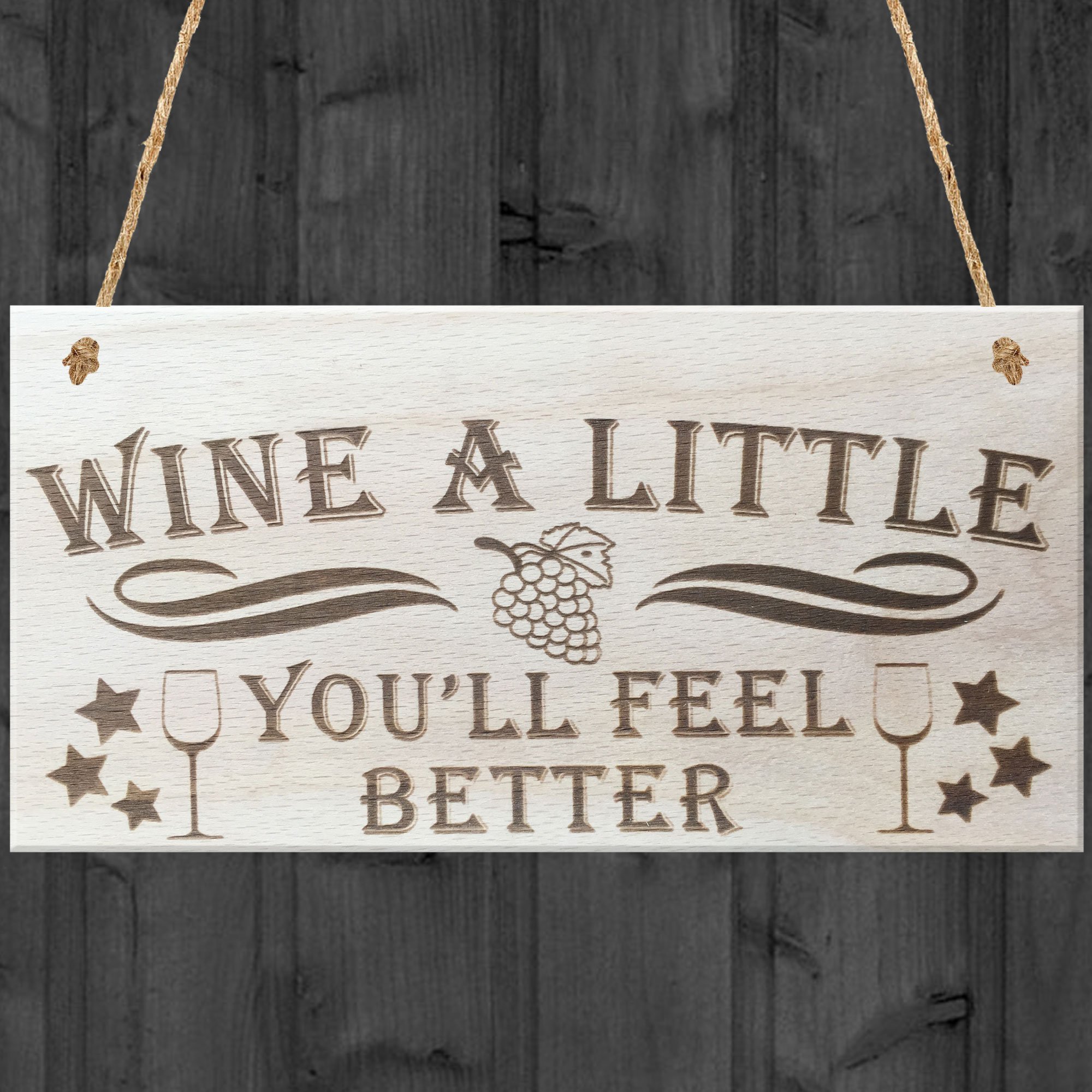 Red Ocean Wine a Little You'll Feel Better Novelty Wooden Hanging Plaque Friendship Sign 200 x 100 mm Rustic Shabby Chic Wood