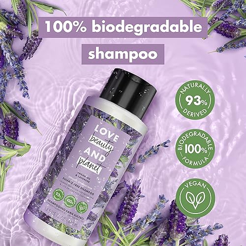 Miniatura 5 de Love Beauty and Planet Champú de aceite de argán suave y sereno para control del encrespamiento, aceite de argán y sin sulfato de lavanda, 13.5 oz