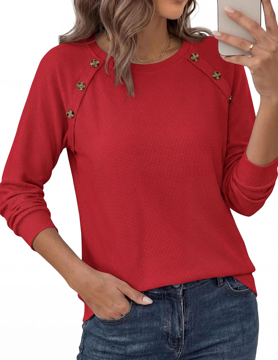 PRETTYGARDEN Fall Long Sleeve Waffle Knit Shirts for Women image 2