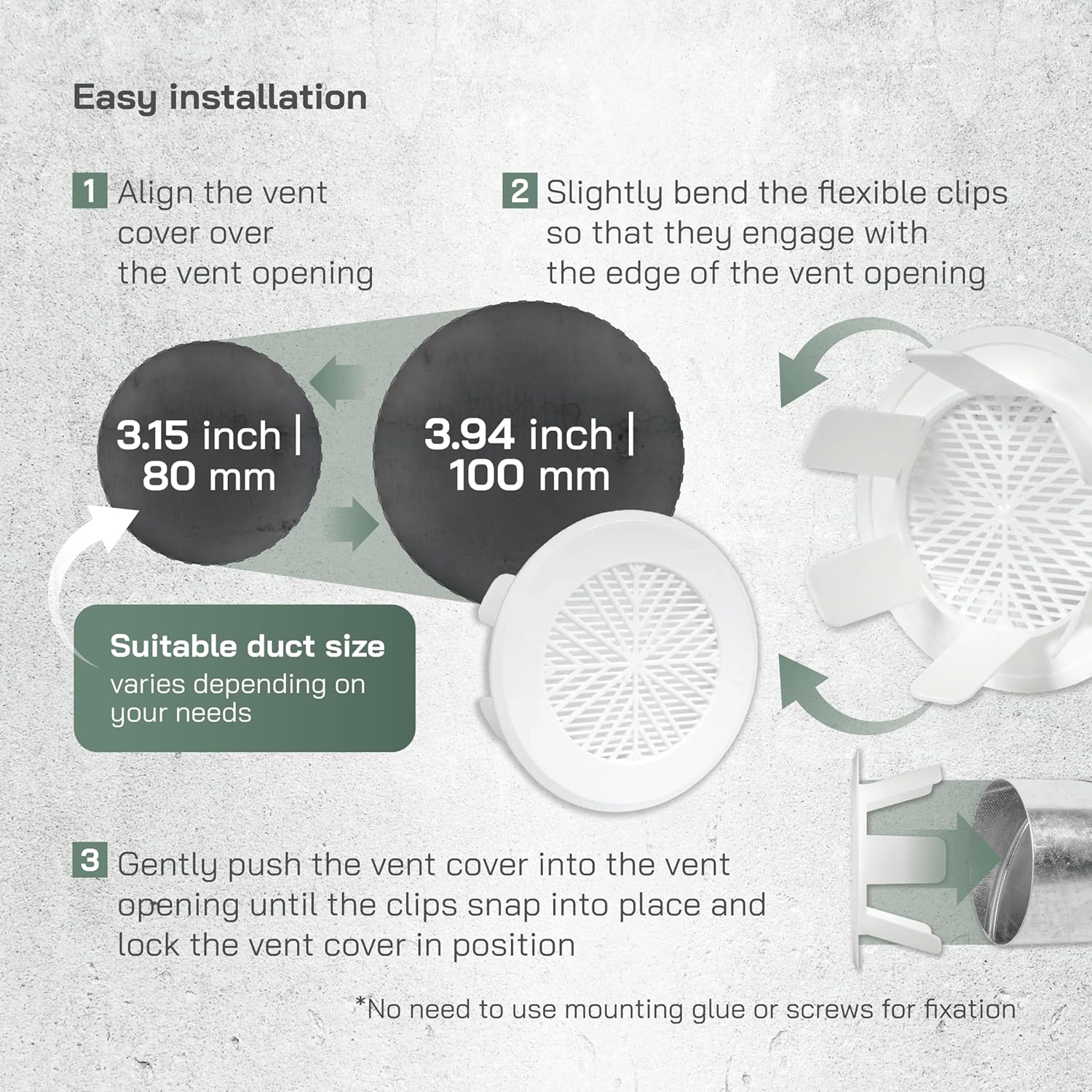 Vent Systems 3'' to 4'' Inch - Pack of 2 - White Adjustable Air Vent - Round, Flexible-Fit Soffit Vent Cover with Protective Grid - HVAC Vent for Bathroom, Home Office - Ceiling, Wall Register Guard