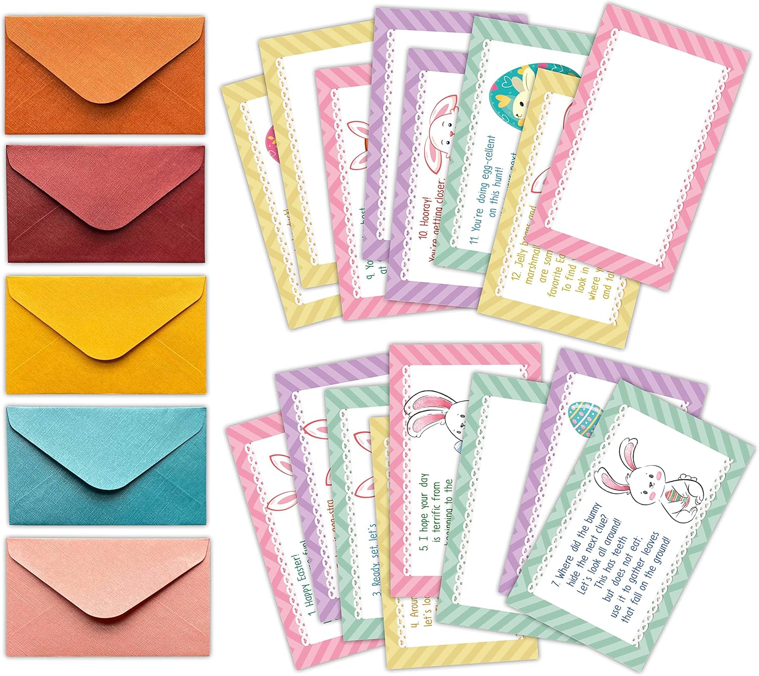 Easter Treasure Hunt Clues Game Cards, Bunny Scavenger Hunt Card Game(20 Cards With Envelopes), Indoor Outdoor Party Games Supplies Activities for Adults Family Teachers Students(A04)