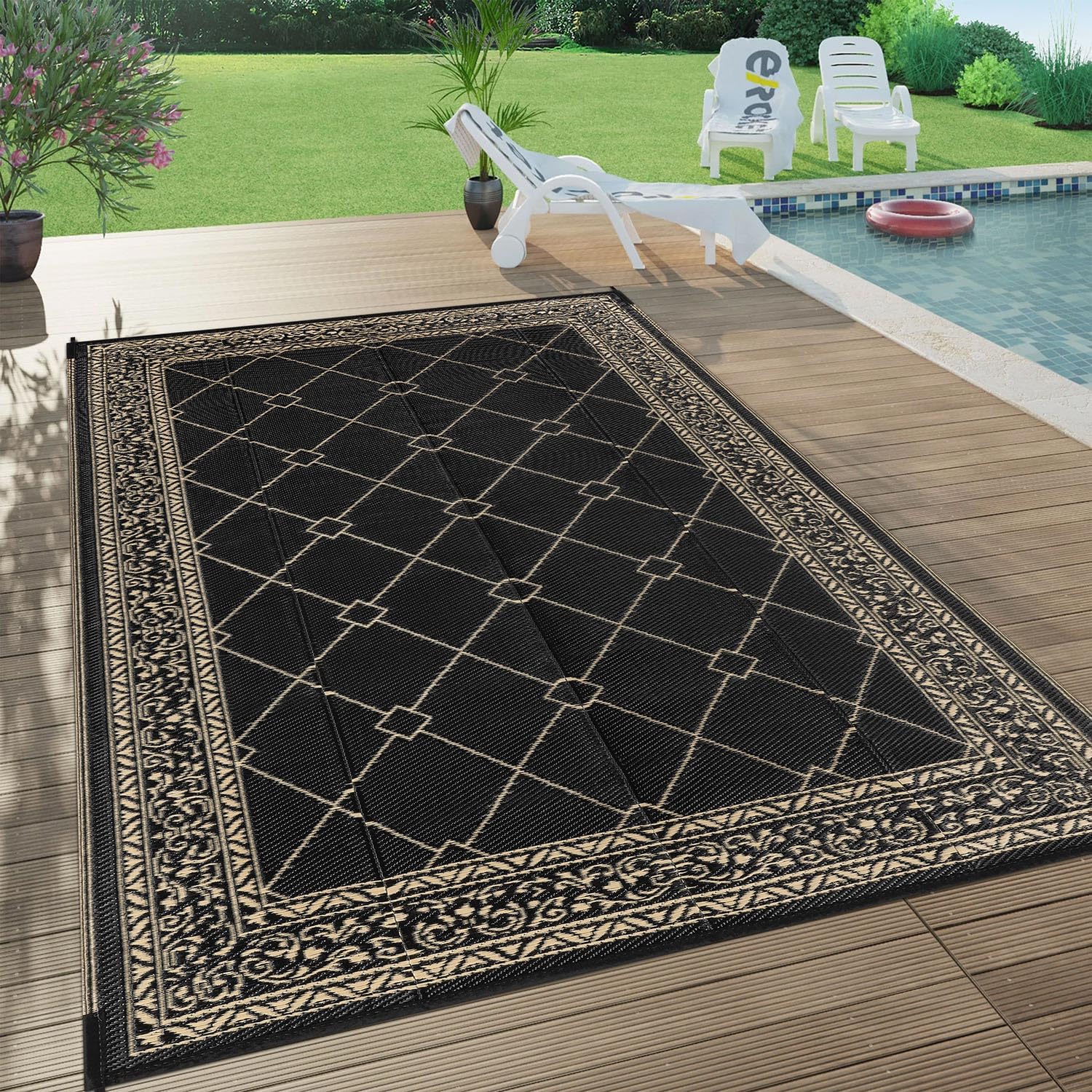 SHACOS Alfombra exterior 180x270 cm, impermeable, reversible, resistente UV, paja plástica, para jardín, patio, camping, balcón, terraza