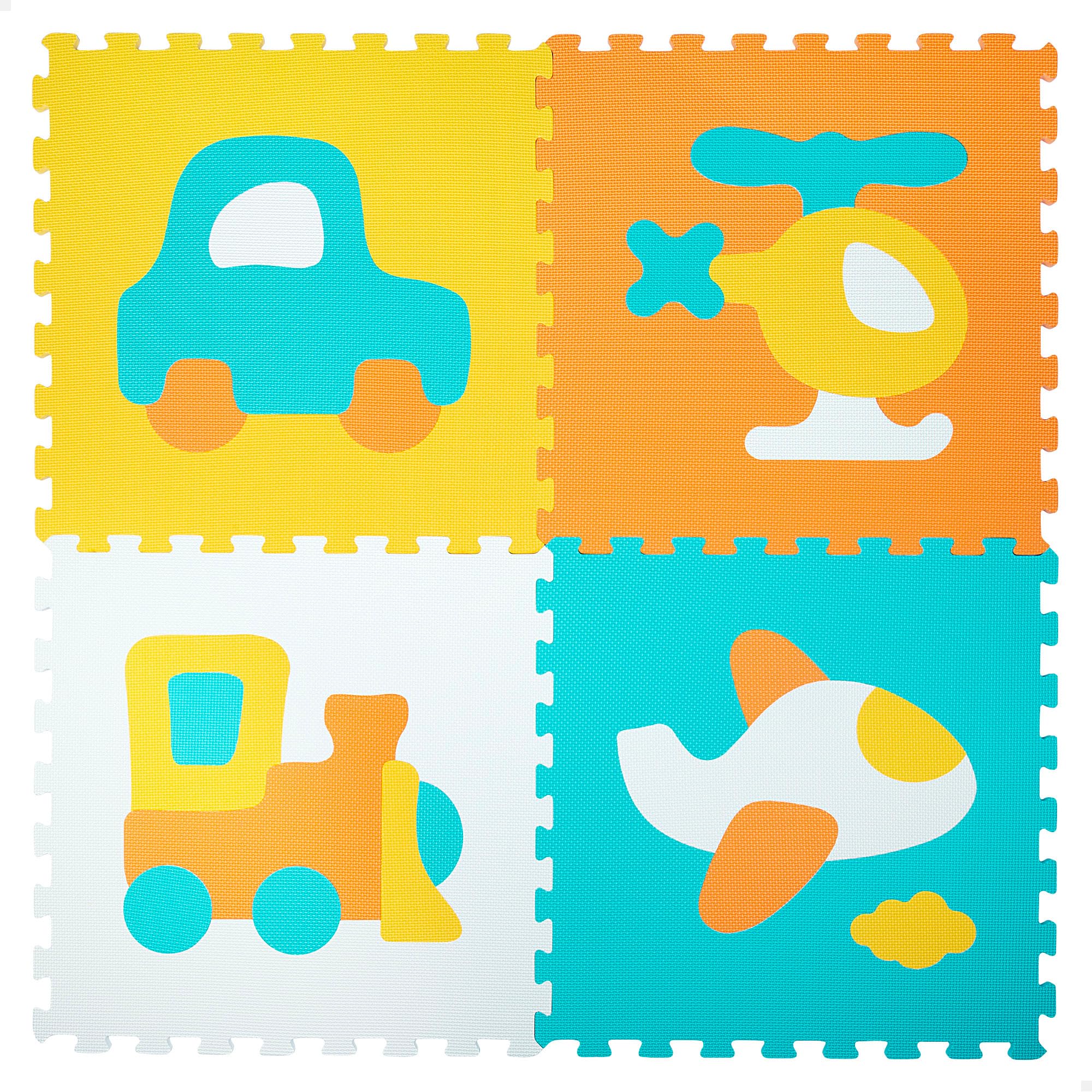 Colorbaby Alfombra Puzzle bebé, 4 Piezas puzle Suelo vehículos, No tóxica, 118x118 cm, Tapete Acolchado bebés, Gomaeva Infantil, Rompecabezas de Goma eva, Alfombrilla Juego niños, +10 Meses, 47156