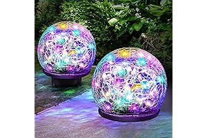 2 Pack 60 LED Garden Solar Lights Outdoor Decorative, Cracked Glass Colored Globe Lights