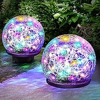Vista 11 de 2 Pack 60 LED Luces solares de jardín para exterior, decorativas, luces de globo de vidrio agrietado con gradiente rojo, luces de bola impermeables