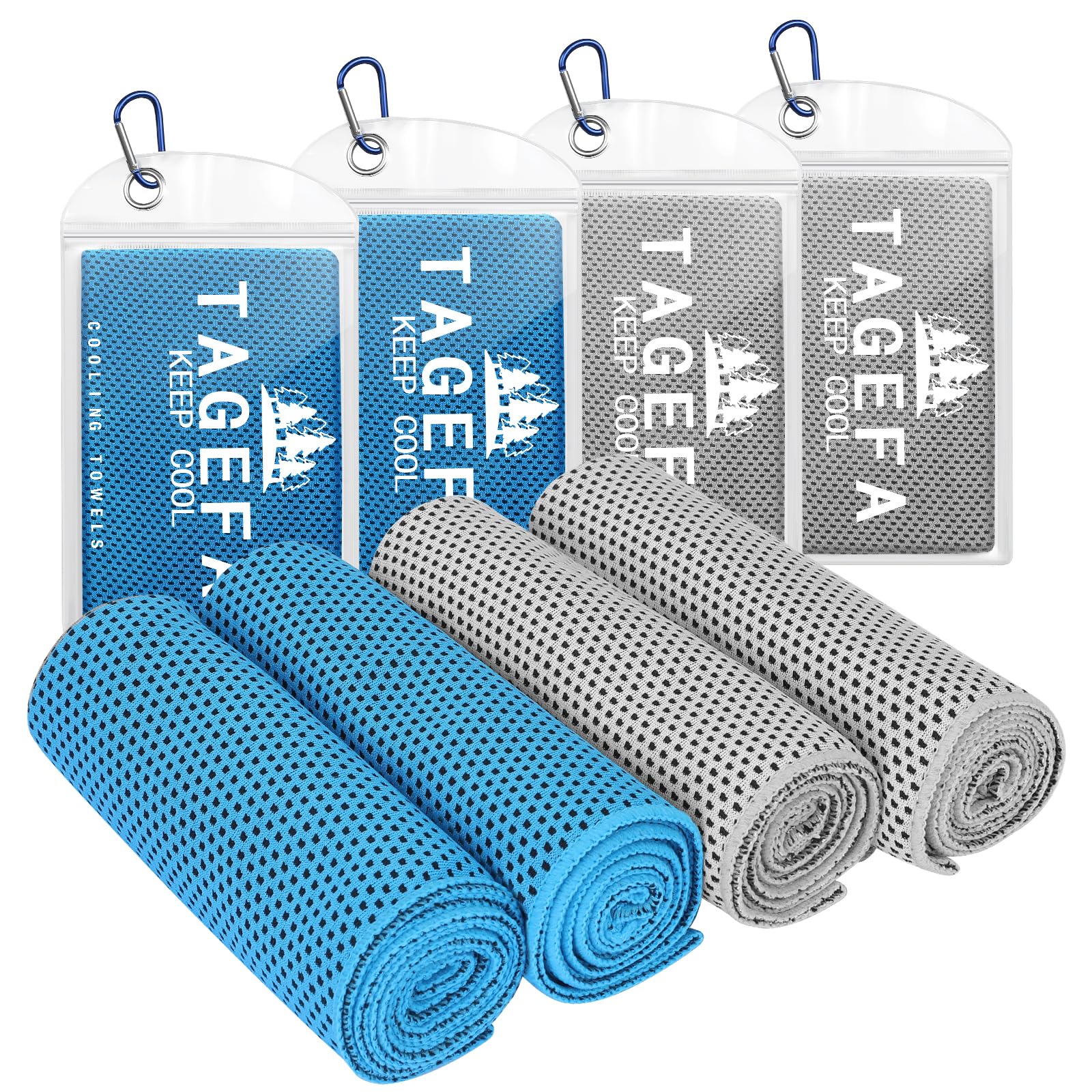 Tagefa Pack of 5 Cooling Towels 40" x 12" with Carrying Pouch, Cold Sport Towels, Soft Breathable, Quick Cool Towel, for Bowling, Yoga, Travel, Camping, Golf, Football, Hiking, Outdoor Work