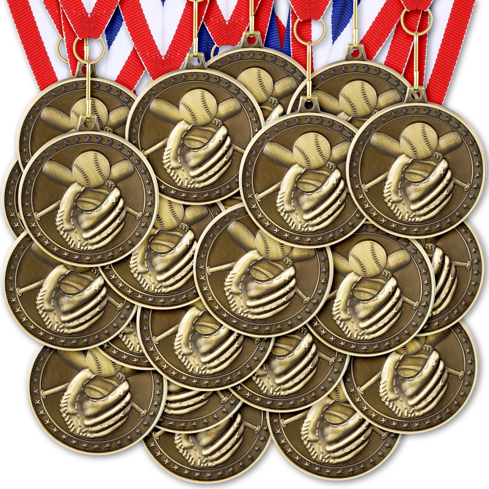 Loetere 60 Pcs Sports Award Medals Bulk 2 Inch Bronze Trophies with Neck Ribbons Football Basketball Baseball Soccer Cheerlead Winner Medal for Team