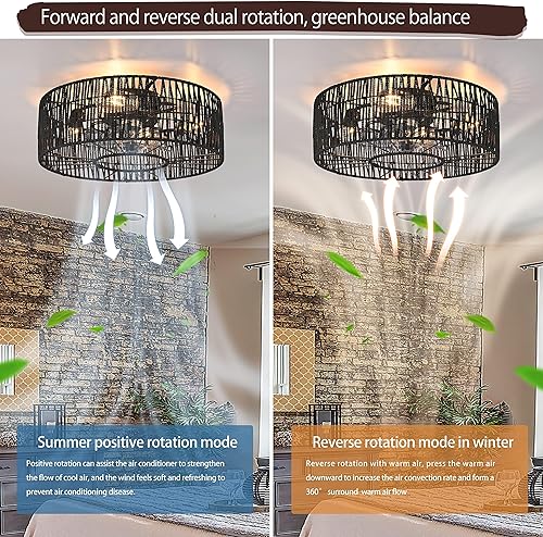 Miniatura 4 de Ventilador de techo enjaulado negro con luz, ventilador de techo industrial de perfil bajo con luces y ventilador cerrado remoto, ventiladores de