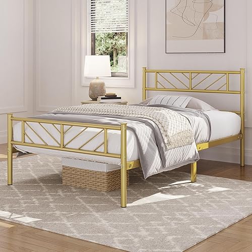 Miniatura 3 de Yaheetech Base de cama de plataforma de tamaño individual con cabecera de diseño de flecha, base de colchón de metal de 13 pulgadas para