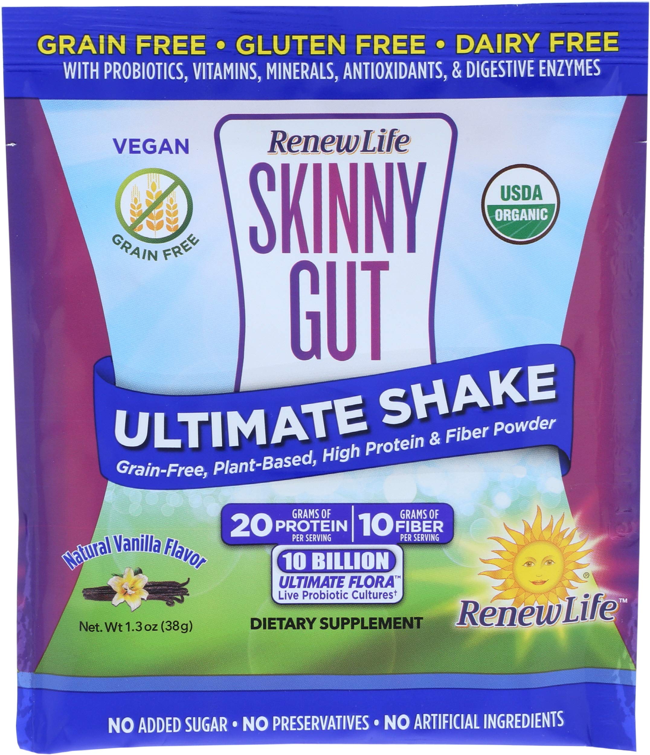 RENEW LIFE Organic Skinny Gut Shake Vanilla Packet, 1.3 OZ