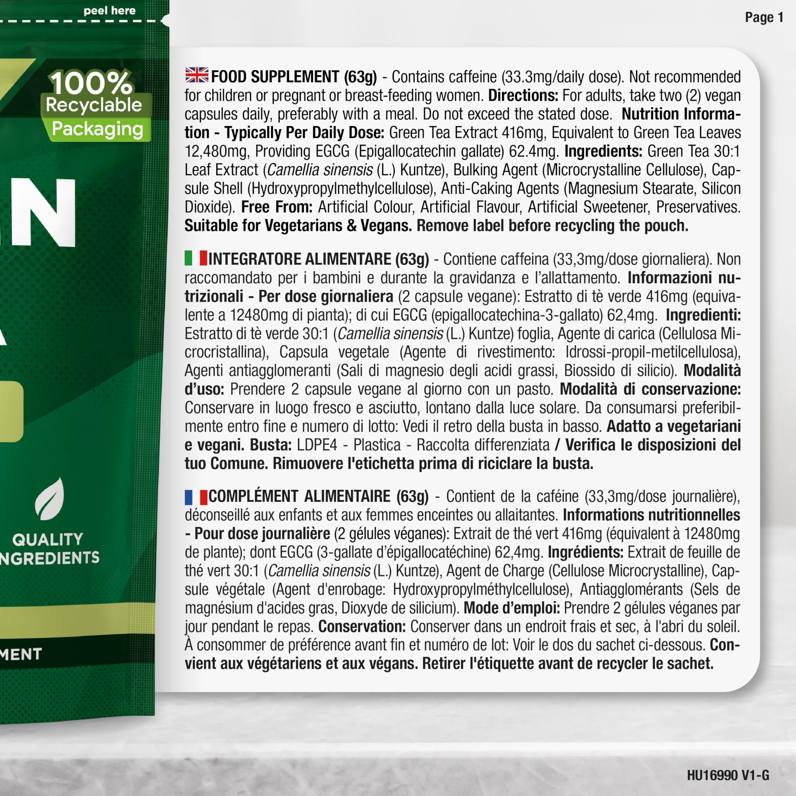 Te Verde Capsule 12480mg | Green Tea estratto ad alta resistenza | 120 capsule in polvere | Vegano e vegetariano | di Horbaach