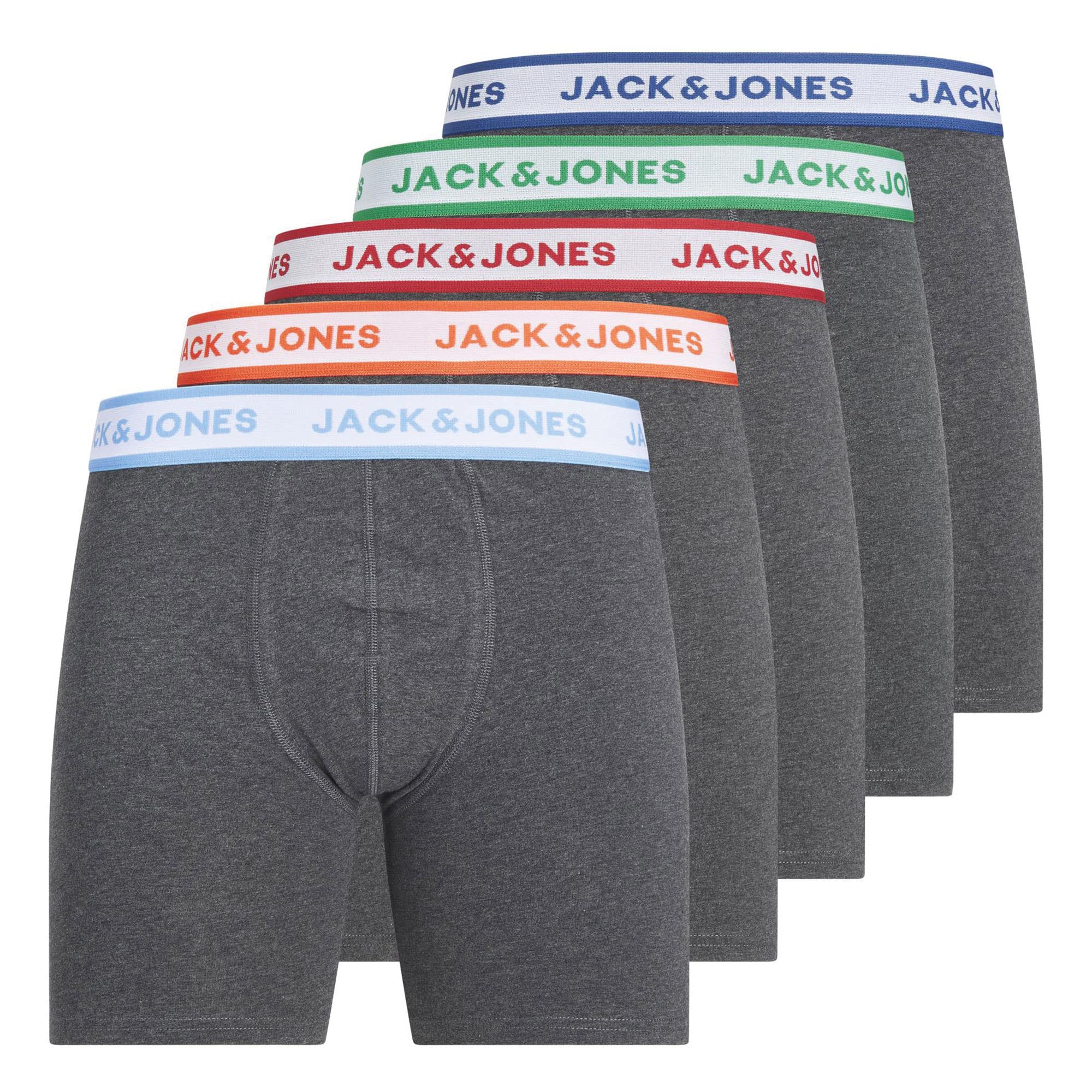 JACK & JONES Men's Jacmilo Boxer Briefs Pack of 5 Shorts, Dark Grey Melange/Pack: dgm-dgm-dgm-dgm, M
