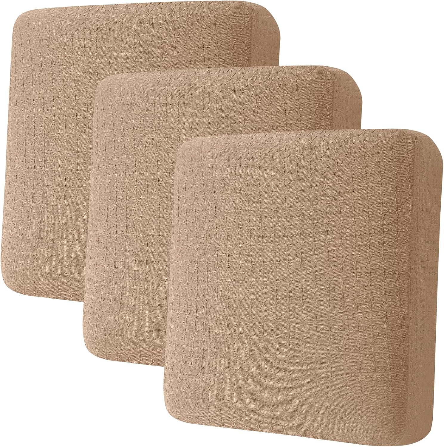 hyha Ice Silk Couch Cushion Covers, Sofa Covers for 3 Cushion Couch Thick Jacquard Fabric, Washable Sofa Slipcovers, Replacement Sofa Cushion Covers for Pets (3 Cushion Sofa, Camel)