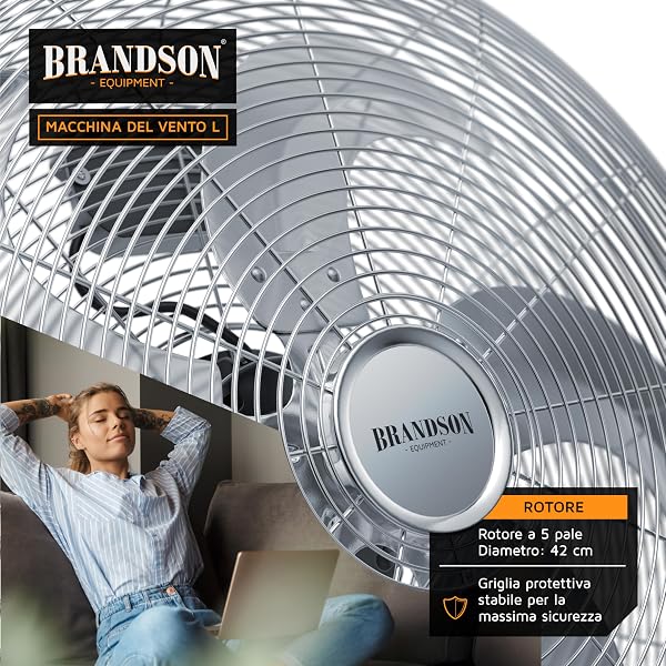 Brandson - Macchina del vento - L'originale Super ventilatore - Largo 53,5cm - 3-livelli di potenza - 120W di potenza max assorbita - Design Retro - Cromo - 5