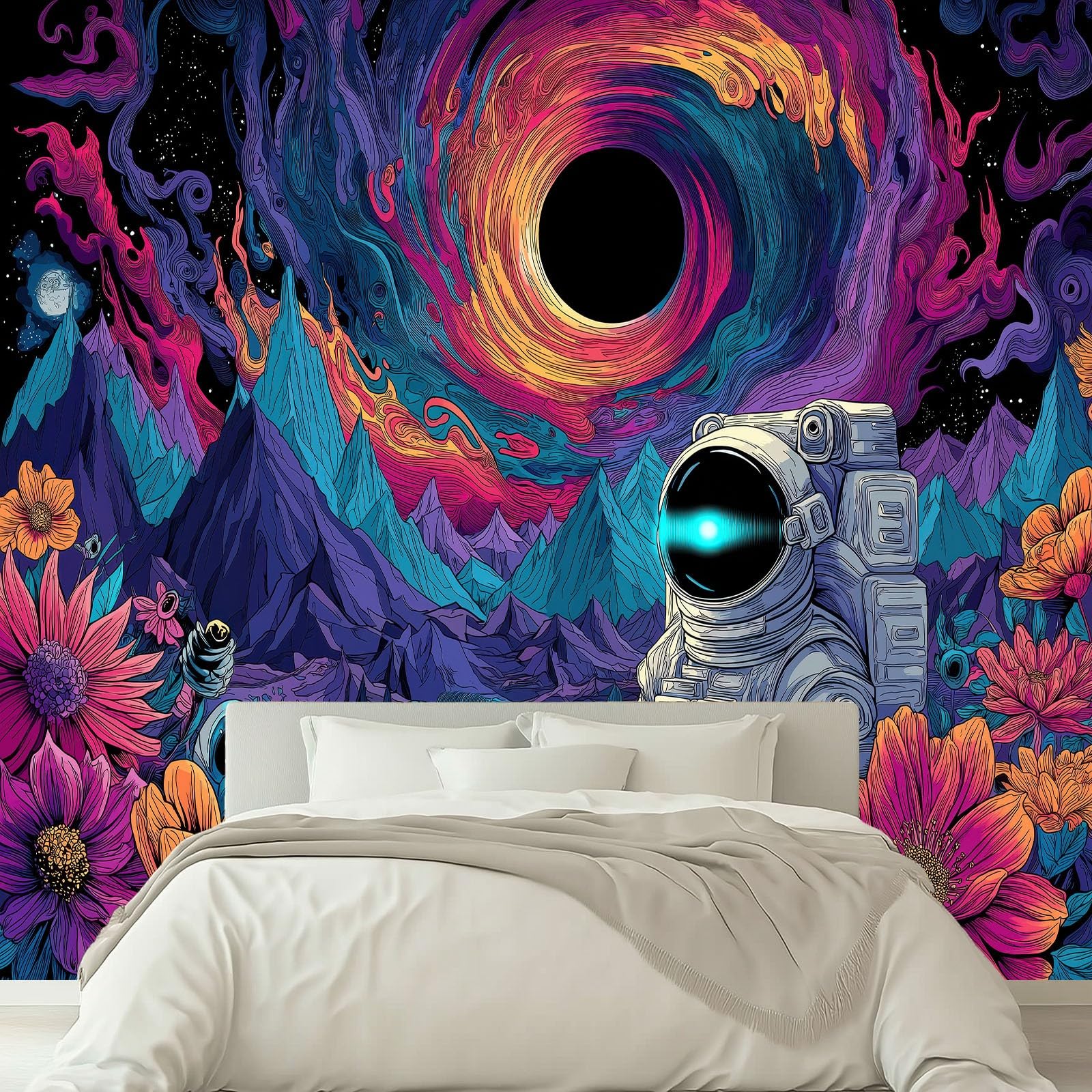 Tapeta 3D dekoracyjna wielokolorowa 300 x 210 cm - fototapeta abstrakcyjna wszechświat niebo astronauta dla dzieci pokoje nastolatki, włóknina łatwa do nałożenia dekoracja pokoju zabaw