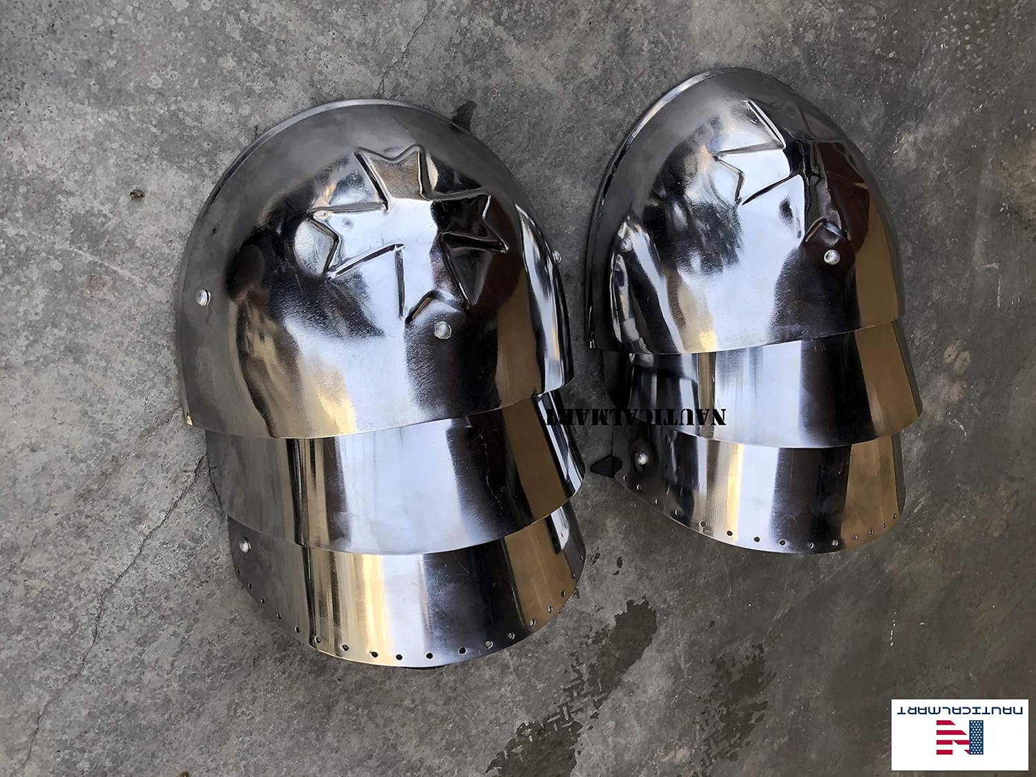 Nautical-Mart Medieval Crusader Steel Pauldrons Shoulder Armour Silver One Size