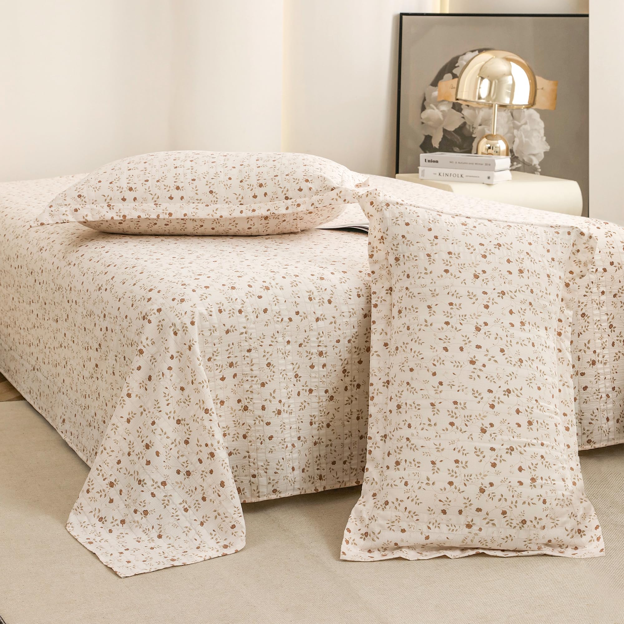 Story@Home King Size Bedsheet | Cloud Cotton Flatsheet King Size with Two Pillow Covers| Super Soft Bed Sheet for King Size Bed | Floral Design (270 x 250 cm, Off White & Grey)