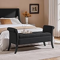 Yaheetech 52" Storage Ottoman Bench with Safety Hinge - Upholstered Seat for Bedroom & Living Room, 661 lb Capacity, Black
