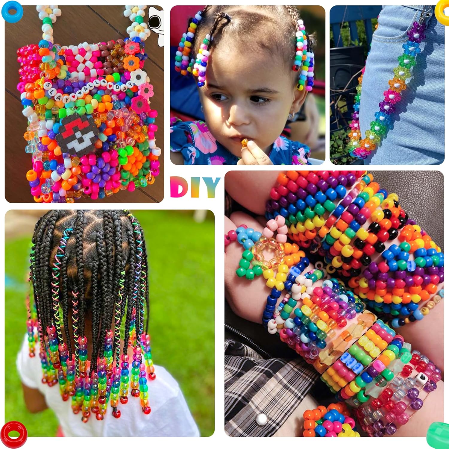 1000PCs 6x9mm Pony Beads Bulk, Assorted Green Colors Plastic Kandi Craft Beads for Jewelry Making Friendship Bracelets Hair Braiding Keychains Scoubidou Loom Bands DIY Crafts - Image 6