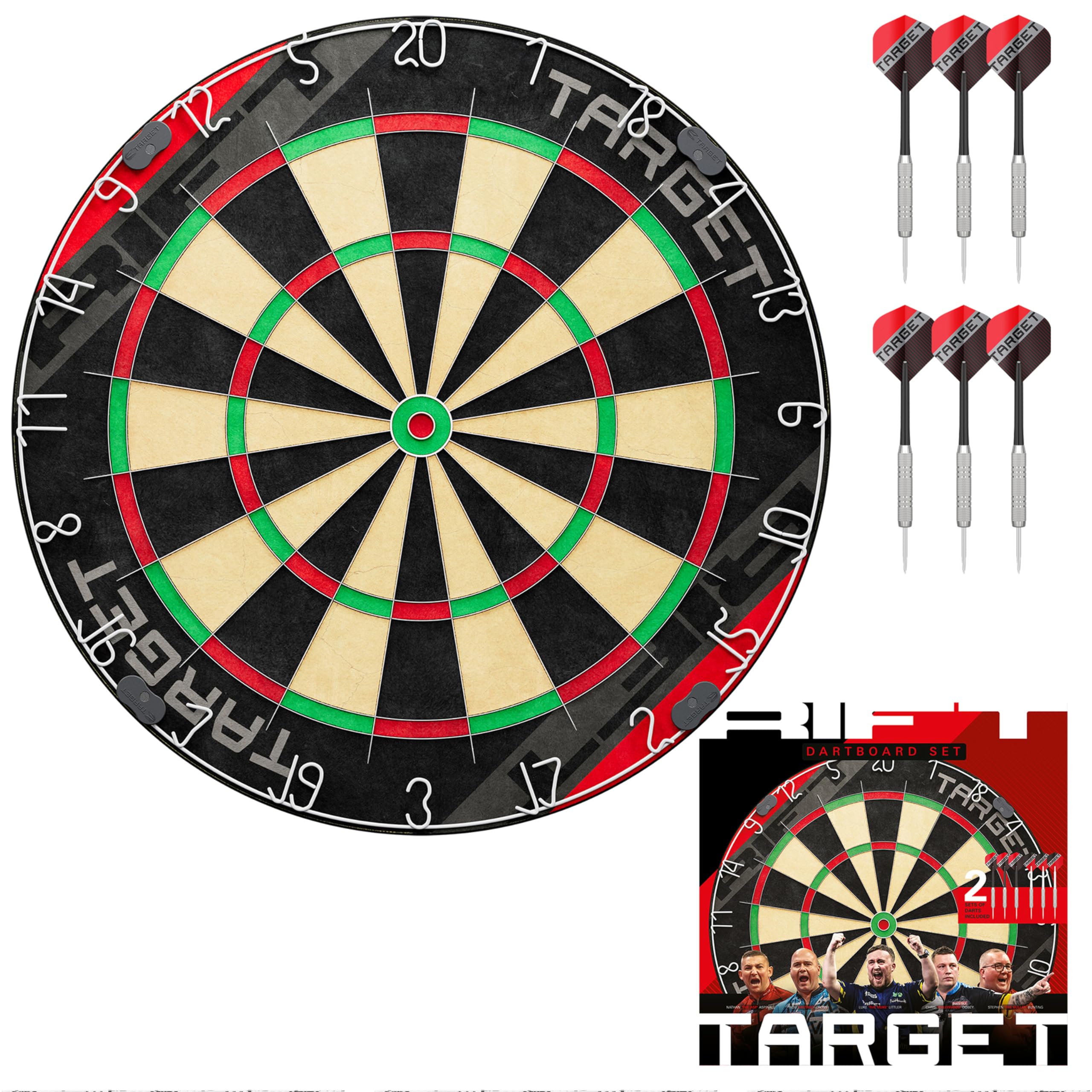 Target Darts Rift Dartboard Set | Pointe en Acier Cible | Fil sans Agrafe | Comprend Deux Jeux de Fléchettes 17G | Kit de Démarrage Complete | Comprend 1 Mois D'utilisation L'application DartCounter