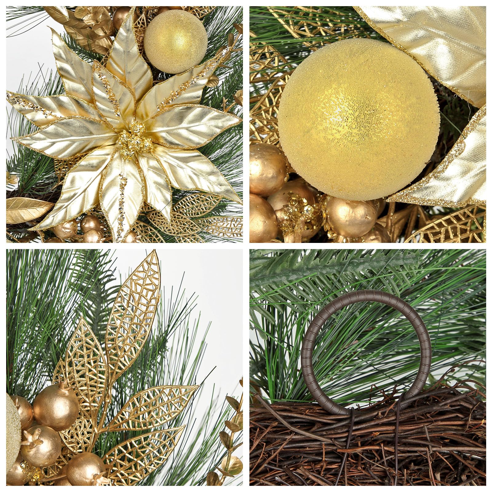 Décoration de Noël Couronne de l'Avent 60 cm Couronne de Noël Dorée Couronne Artificielle Couronne Murale Couronne de Table Noël Décoration de Noël Porte d'Entrée Table Mur Salon Chambre