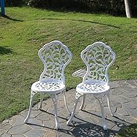 KAILI Rose Garden Cast Aluminum Bistro Chairs Set of 2 - Elegant Weatherproof Outdoor Patio Garden Seating, White/Black
