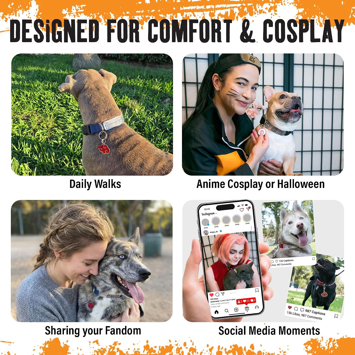 Naruto Dog Collar for Large Dogs, Medium, XS/Small Puppy Collars – Officially Licensed Naruto Shippuden Hidden Leaf Village Anime Dog Collar, Naruto Gifts Pet Collar for Dogs Navy Ninja, LG image 5