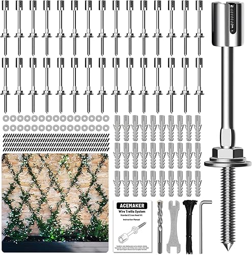 Miniatura 7 de Acemaker Enrejado de alambre para plantas trepadoras al aire libre, kit de enrejado de pared verde de acero inoxidable 316, sistema de enrejado de