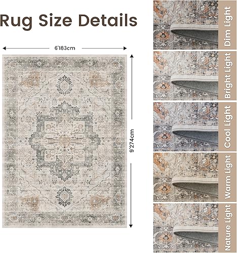 Miniatura 365 de Rugland Alfombras de área de 8 x 10, alfombra lavable resistente a las manchas, alfombras antideslizantes para sala de estar, alfombras tribales