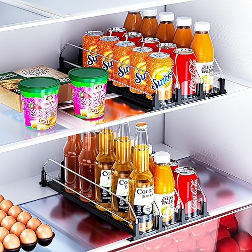 Miniatura 6 de ZIJIN Organizador de bebidas para refrigerador, dispensador de latas de soda autoempujable de 3 filas para refrigerador con ancho ajustable