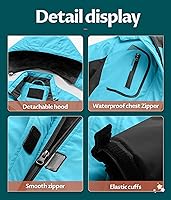 Vista 5 de CREATMO US Chaqueta de esquí impermeable para niña, abrigo de nieve de invierno cálido a prueba de viento, chaqueta de lluvia para snowboard