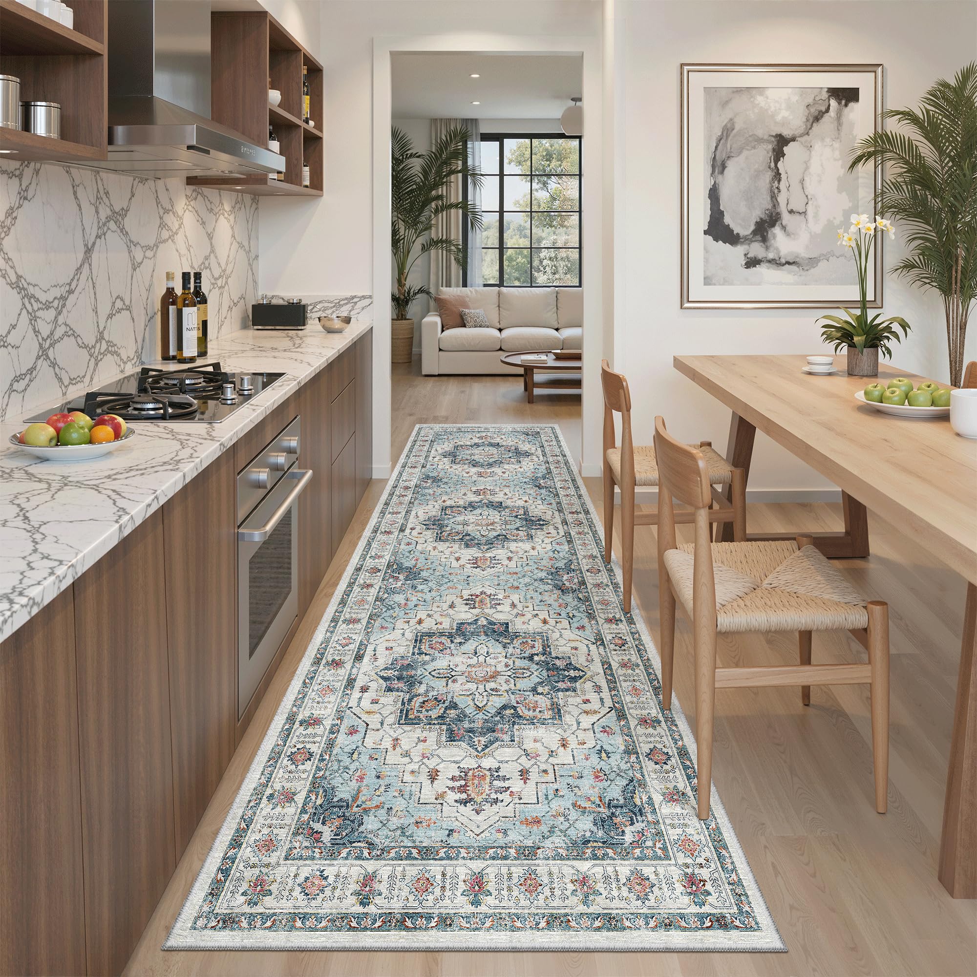 Madane Runner Rug 2'6''x8' Kitchen Runner, Hallway Runner Vintage Washable Rugs Soft Non-Slip Low Pile 2.5x8 ft Runners for Hallways Laundry Room