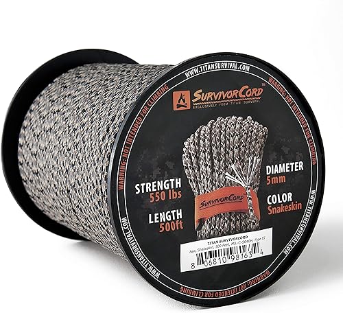 Miniatura 23 de Cordón supervivencia 550 Titan Paracord (3/diámetro de 16 pulgadas) con integrada línea de pesca militar, fuego, patentado y cable trampa.