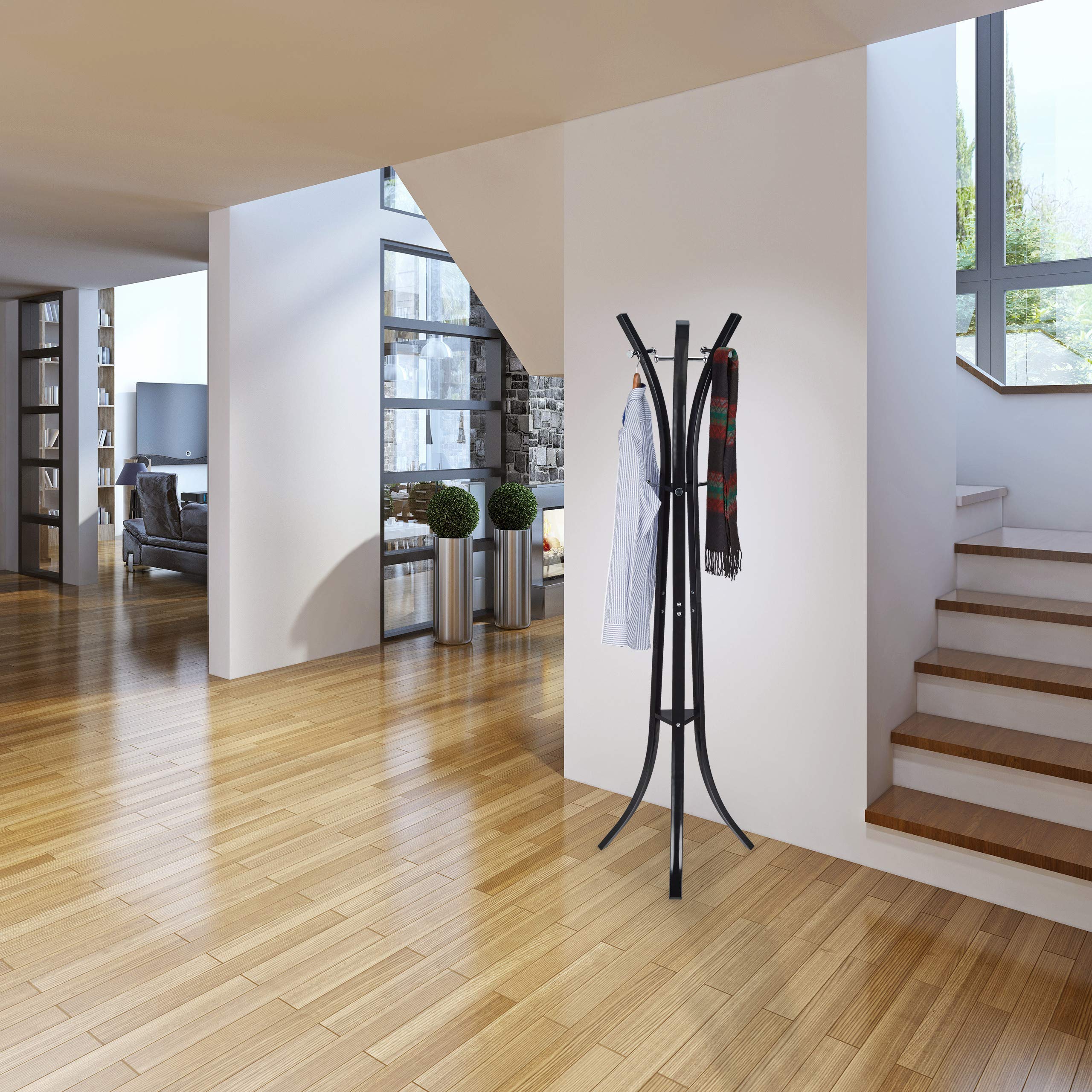 Relaxdays Appendiabiti da Terra, Attaccapanni Moderno, per Corridoio, Ingresso, 9 Ganci, 175 cm, Metallo, Nero