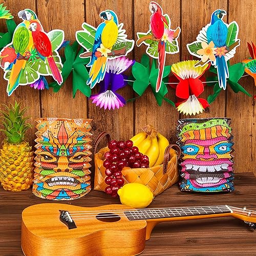 Miniatura 4 de Juego de 12 piezas de decoración para fiestas Luau de 9.8 pies, guirnalda de hibisco tropical hawaiano, decoración de fiesta, papel hawaiano,