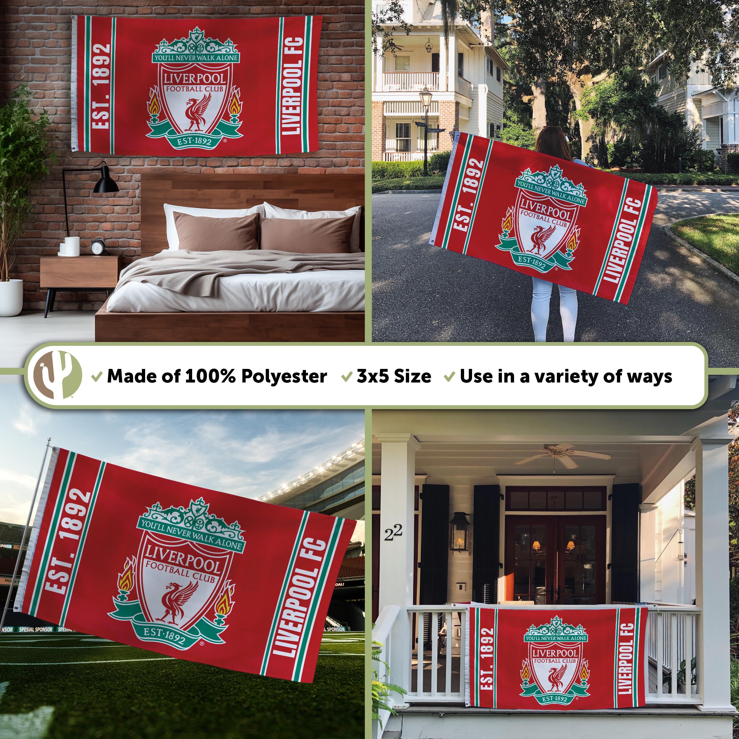 Liverpool FC Flagge, Fußballclub, Premier League, 100 % Polyester, für drinnen und draußen, 91 x 152 cm (Flagge E)