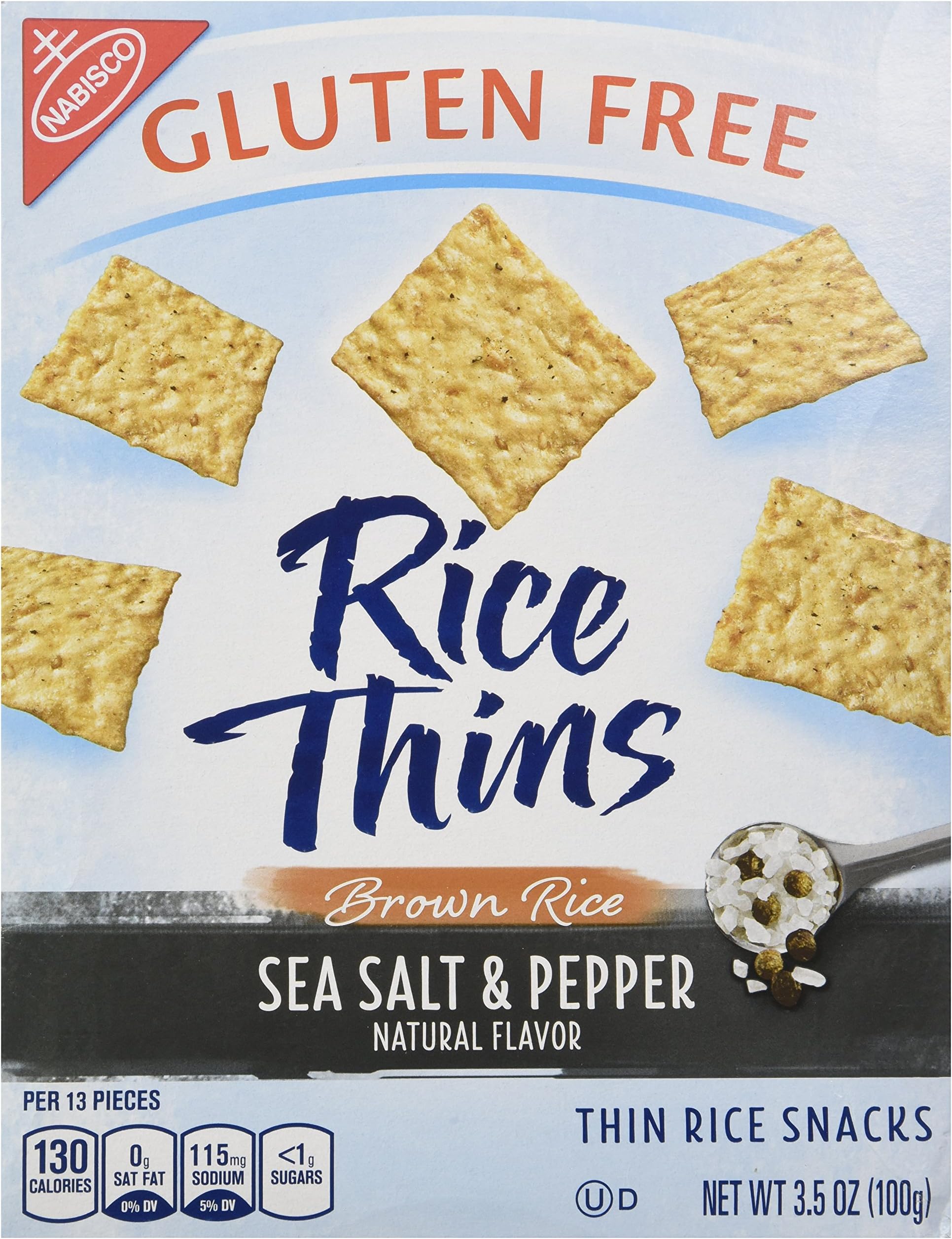 Nabisco, Rice Thins, Sea Salt & Pepper, Brown Rice Thin Rice Snacks, Gluten Free, 3.5oz Box (Pack of 4)