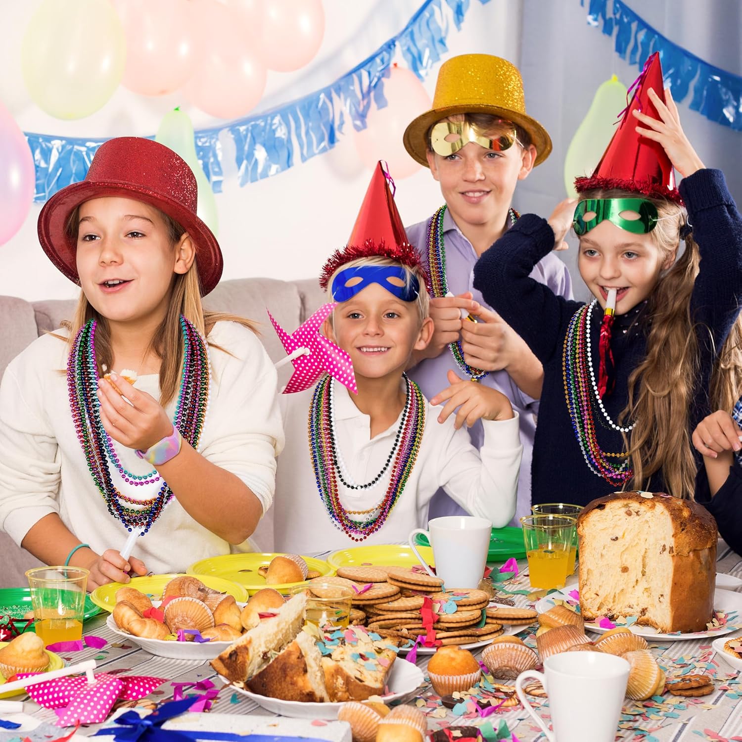 120個 マルディグラビーズ、メタリック 12種類のビーズネックレス パーティー記念品、33インチ マルディグラネックレス バルクア