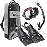 TUSA Sport Adult Powerview Mask, Dry Snorkel, and Fins Travel Set
