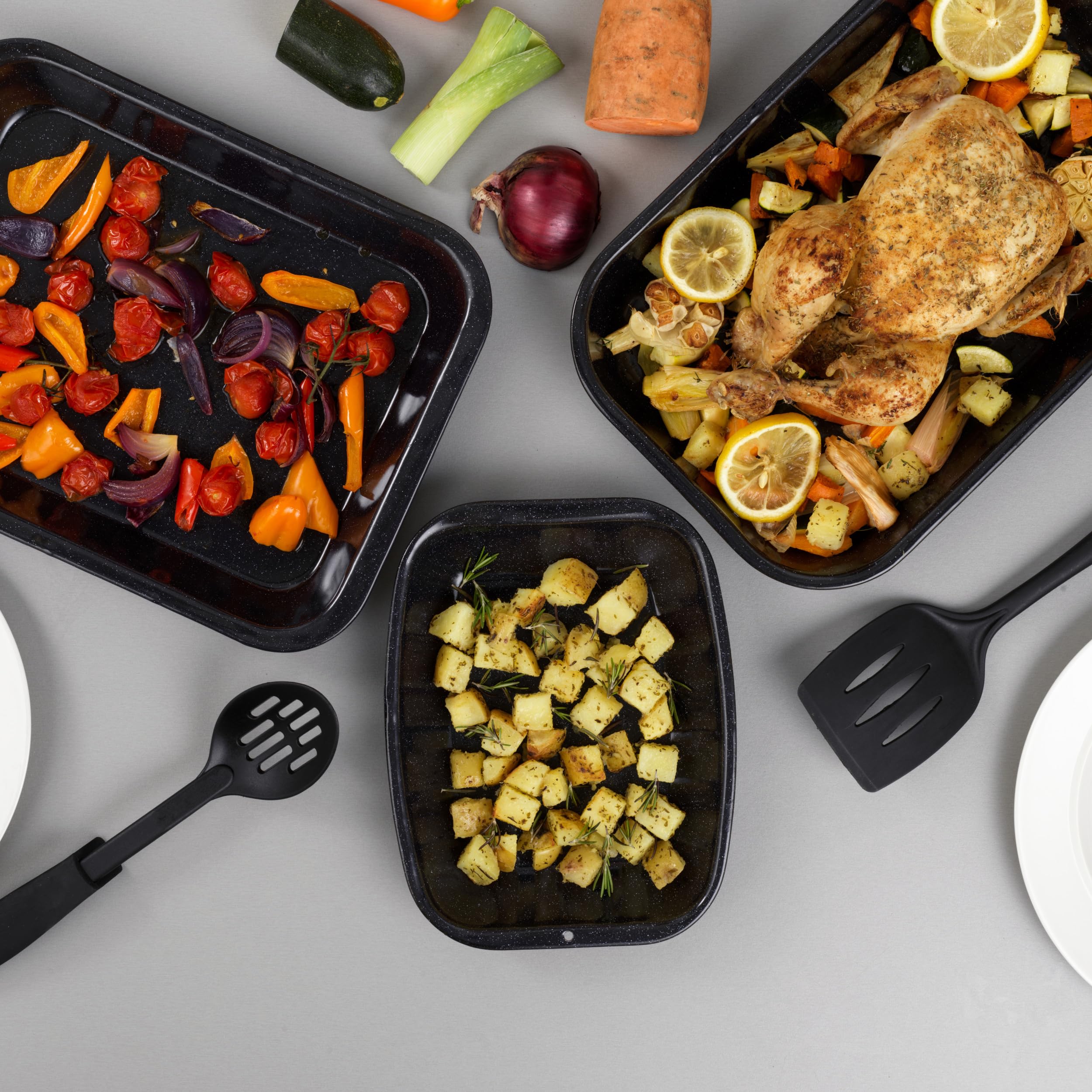 Russell Hobbs COMBO-8235A - Juego de bandeja para hornear y asar, 5 piezas de acero recubierto de esmalte vítreo, con latas para asar, bandeja de picar, bandeja plana para horno, fácil de limpiar,