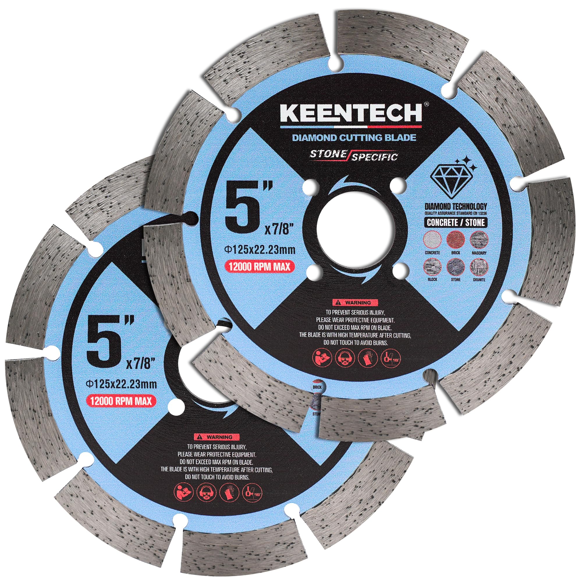 KEENTECH Segmented Diamond Saw Blade 5 inch, for Smooth Cutting Concrete Marble Granite Brick Masonry, Diamond Blade for Angle Grinder, 5" Dry or Wet