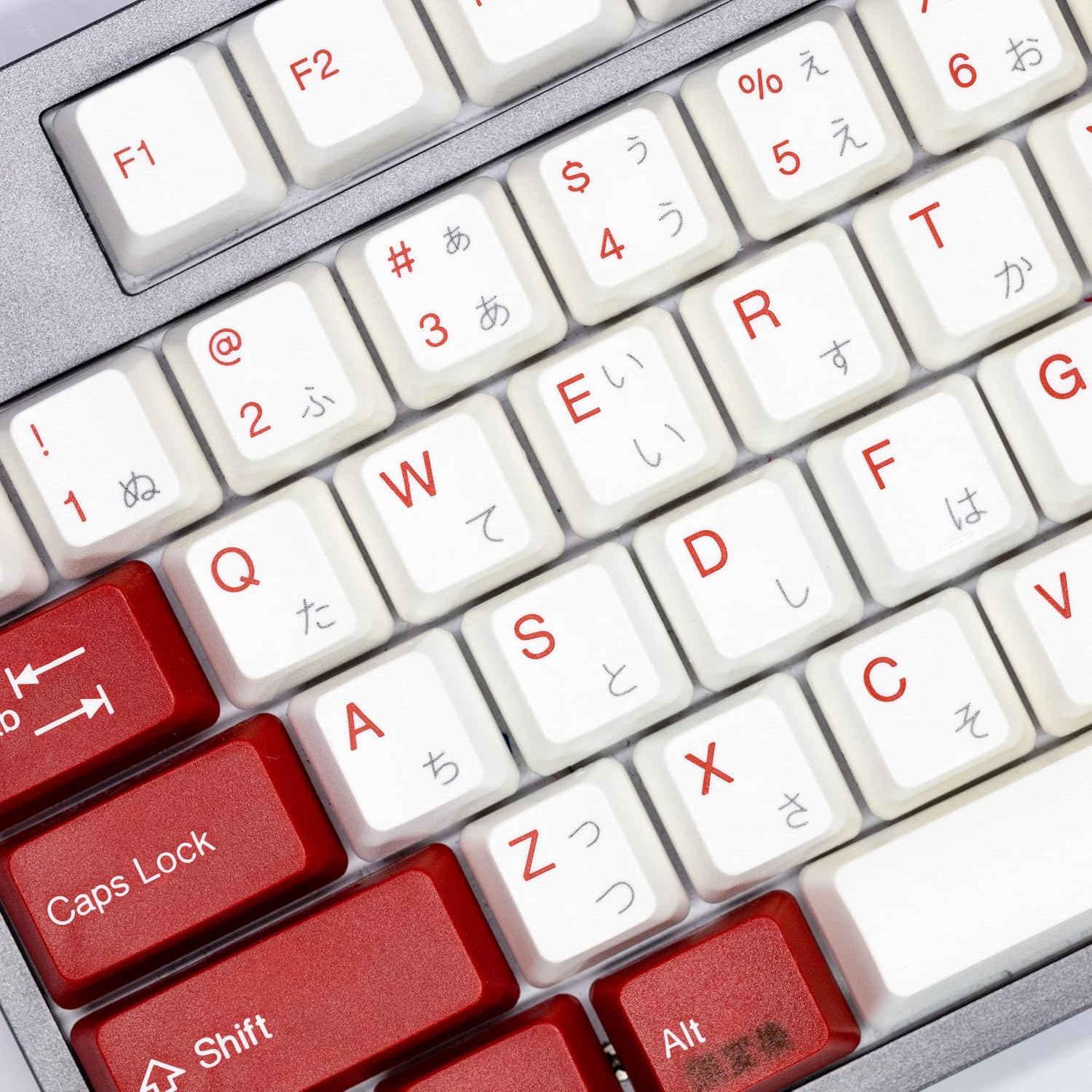 TAI-HAO US Layout+Japanese Characters are Laser Engraved /115 Red and White ANSI Layout Compatible with All MX Types Keyboards(61/87/104/108+1.75U Shift Key) Double Shot Keycap Set